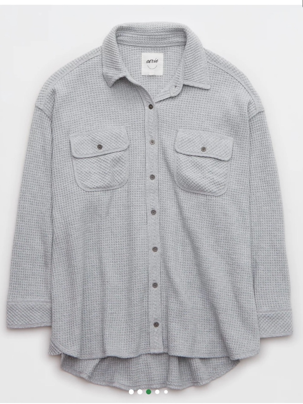 aerie Light Gray Waffle Henley Button-Up